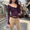 Tencel Wool Pleated Deep V-Neck Women's Base Layer Top - 2026 Pure Desire Design