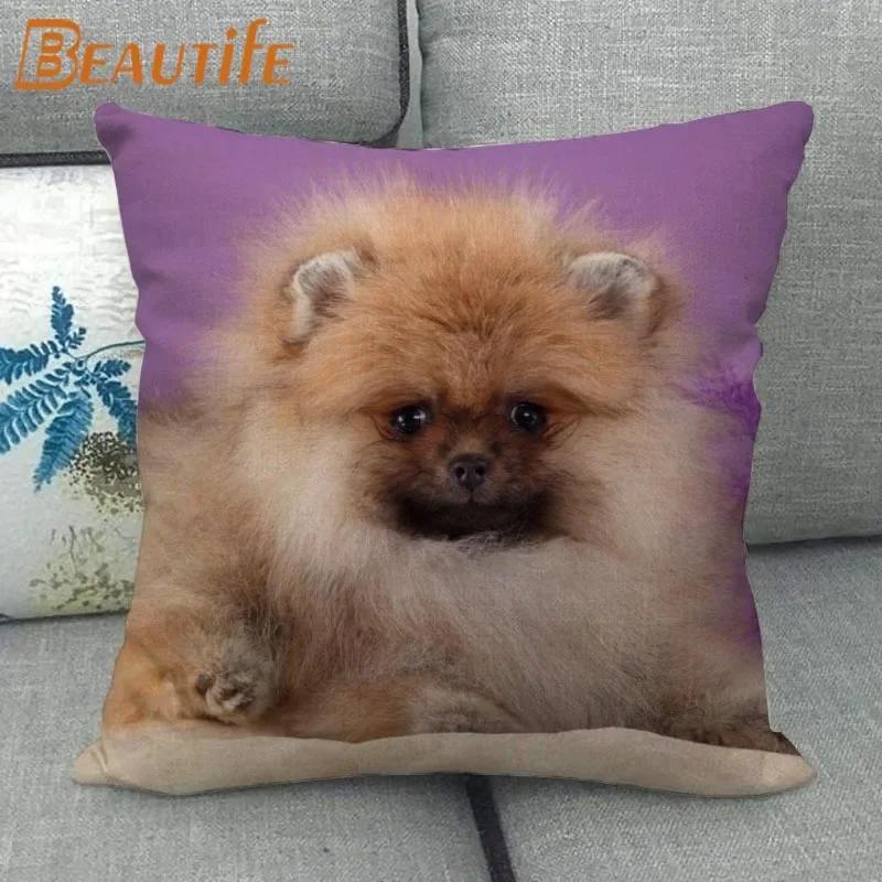 Nice Pomeranian Dog Pillowcase Bedroom Home Decorative Cover 45x45cm Square Zipper Pillow Cases Cotton Linen Fabric No Fade
