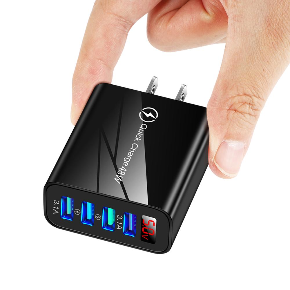 4 USB Real-time Variable Frequency LCD Digital Display Phone Charger Adapter 5V 48W Power Supply Quick Charger for Mobile Phone