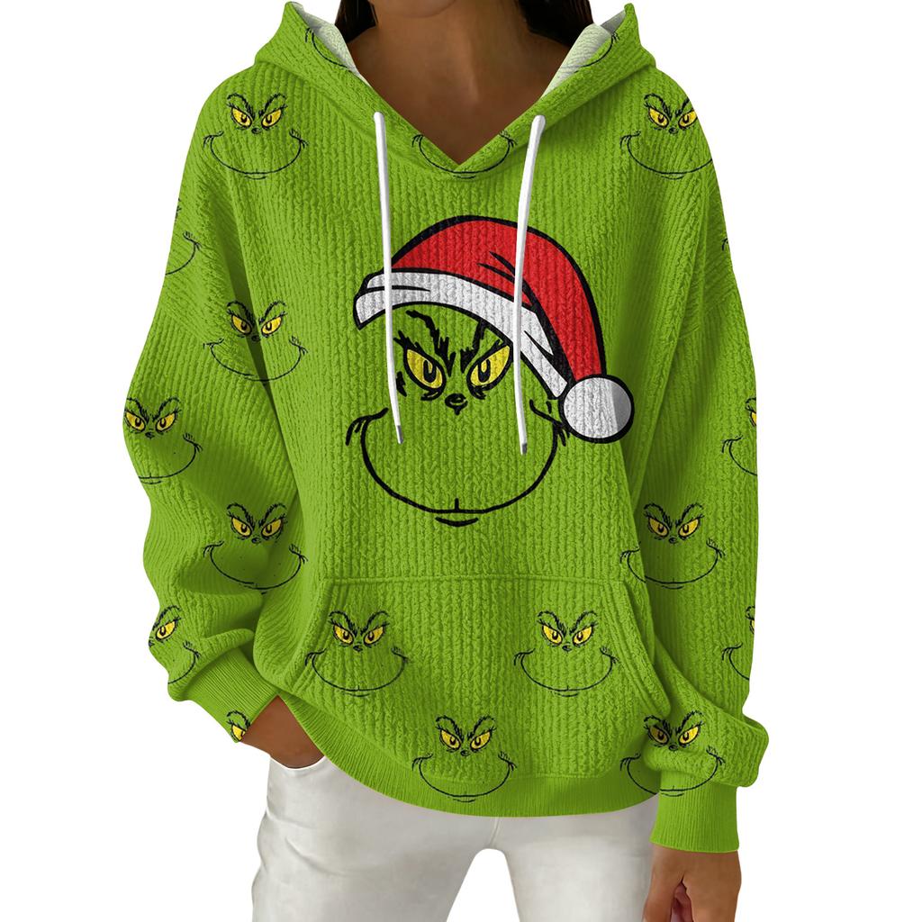Women's Fashion Casual Christmas Print Pullover Long-Sleeve Hooded Sweatshirt