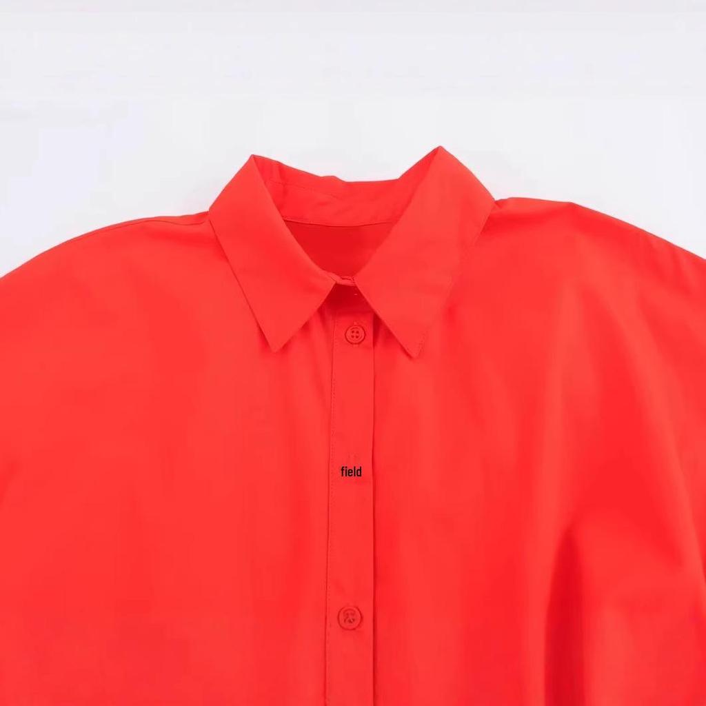 2025 Spring Women's European and American Fashion Bow Short Sleeve Poplin Shirt