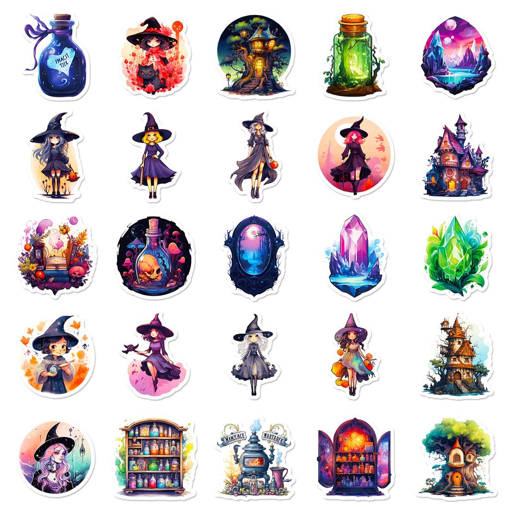 50 Halloween Magic Witch Doodle Cartoon Stickers Luggage Tablet Decorative Stickers