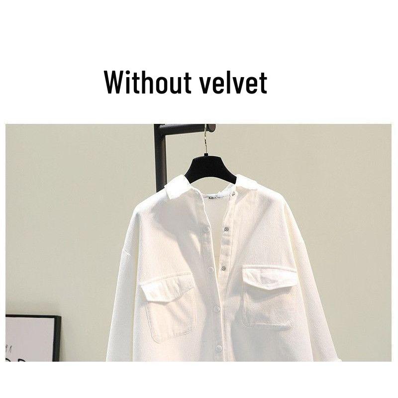 

Женская вельветовая рубашка-куртка на флисовой подкладке - Корейский стиль, Свободный крой, Теплая для весны и осени 2024 M (100-110 lbs)