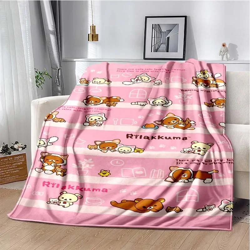 Cartoon Rilakkuma Anime Girls Throws Blanket for Baby Hiking Picnic Bed Super Soft Cute Kawaii Flannel Blanket Birthday Gift
