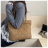 Casual Large Capacity Quilted Tote Bag Solid Color Argyle Pattern Shoulder Bag Bow Embroidery Lightweight Handbag