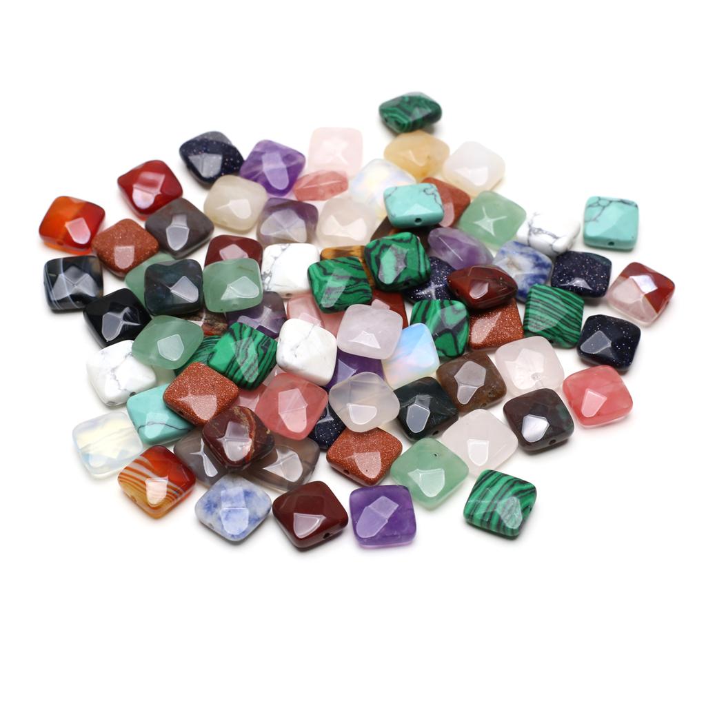 5 ks/balení Fasetované korálky z přírodního kamene s dírkou, Čtvercové Křišťálové Achát Ametyst Malachit Tyrkys Drahokam Volné Korálky pro DIY Šperkařské Doplňky 12x12mm