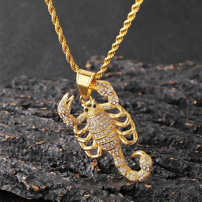 Full Zirconia Big Scorpion Pendant Necklace For Men Women Hip Hop Stainless Steel Trendy Jewelry Golden Animal Accessories Gift