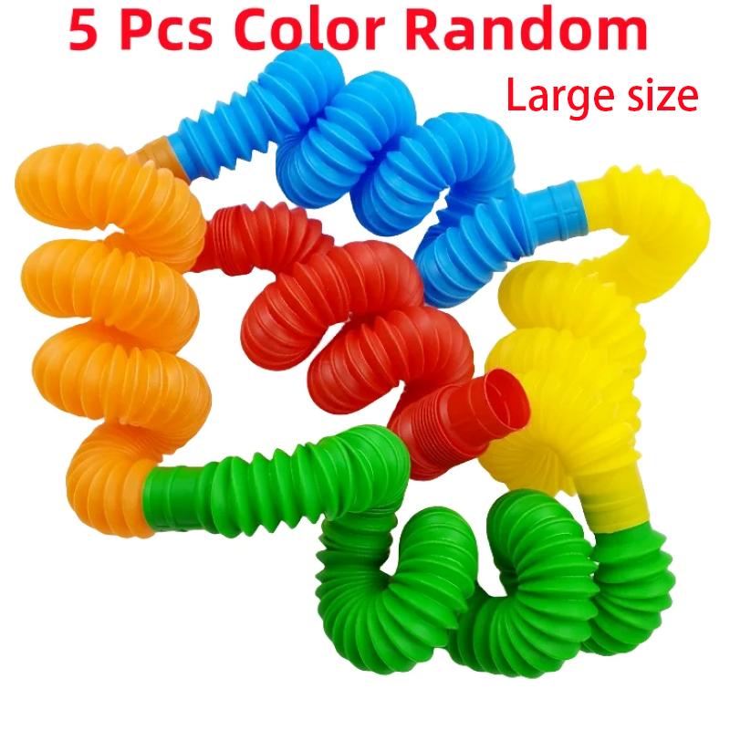 

5Pcs Mini Color Plastic Bellows Squeeze Toy Pull Telescopic Tube Popular Sensory Toys Adult Restless Children Decompression Vent