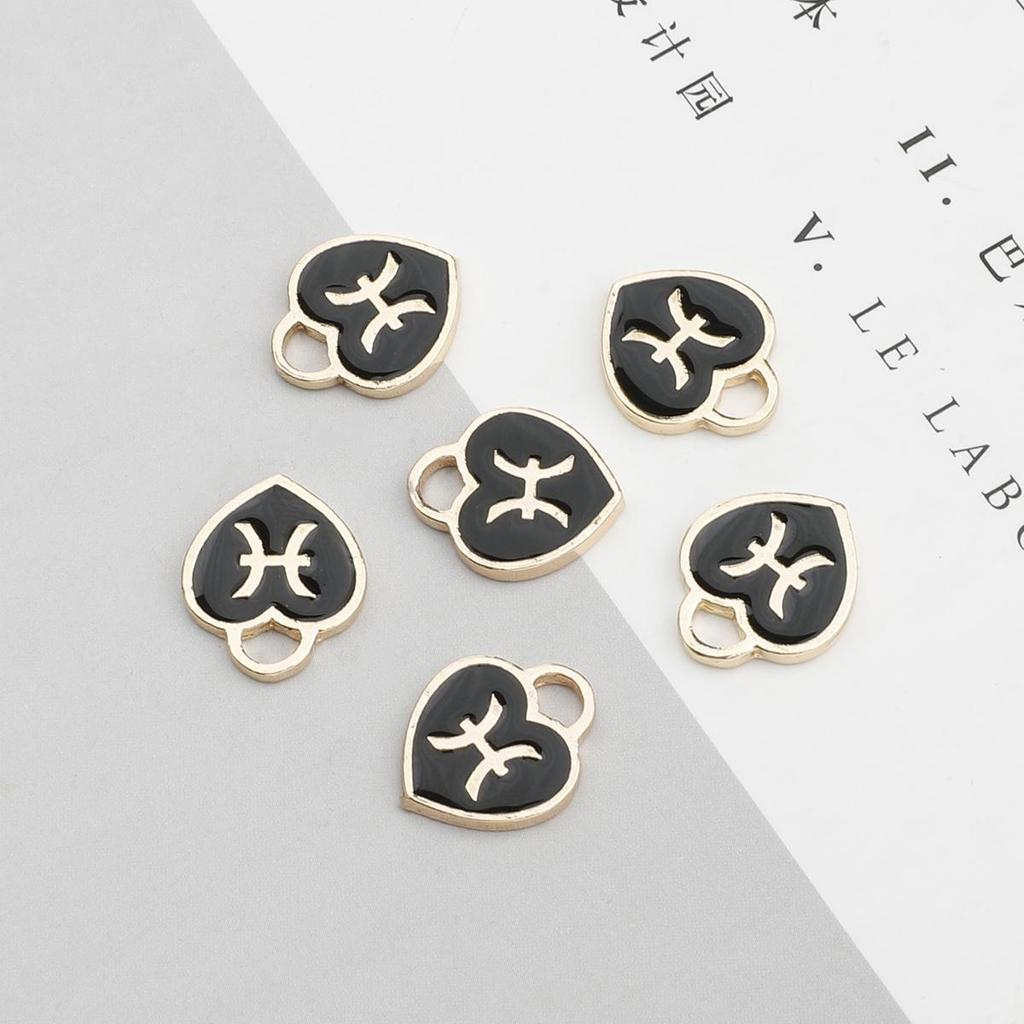 10/12Pcs 12*14mm 12 Constellations Love Heart Droping Oil Alloy Accessories For Jewelry Component Making DIY Necklace Bracelet Earring