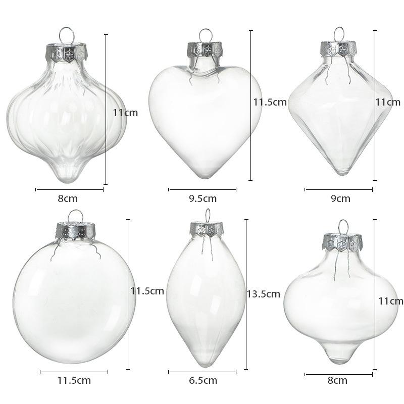12X Clear Plastic Balls Flat Christmas Baubles Fillable Xmas Tree Ornament Decor