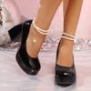 Women's Spring Thick Soled High Heels Fashionable Simple Versatile Shallow Mouth Round Head Daily Coarse Heels Women's Shoes