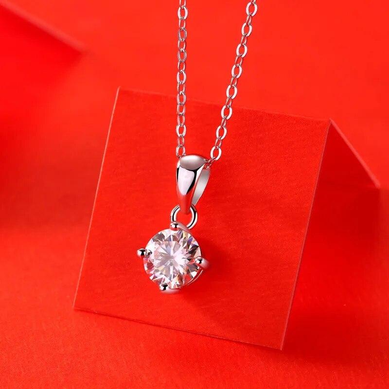 Necklace S925 Silver 1 Carat D Color Moissanite 4 Prong Pendant Simple Female Clavicle Chain Exquisite Beautiful Fashion Jewelry