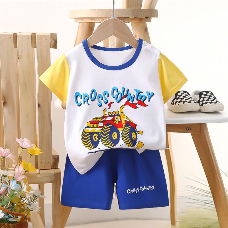 2026 Summer Kids O-Neck Short Sleeve Top Suits Baby Spring Cartoon Short Pant Two-pieces Set Suit for Girl Boy
