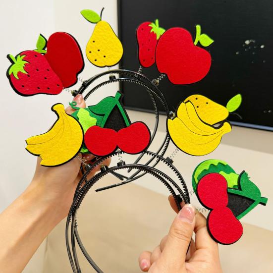 Kid Headband Spring Design Fruit-Decorated Headband Anti-Slip Tooth Design Stable Fit Hair Hoop Children Day Performance Hair Accessory
