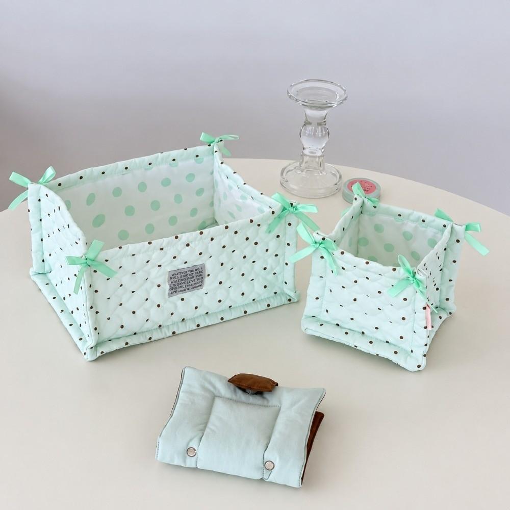Quilted Storage Box Dot Pattern Cosmetics Snacks Organizer Storage Basket  Home Decoration