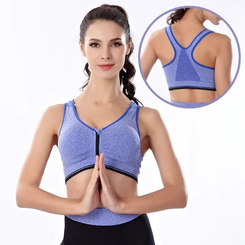 Women Zipper Sports Bra Professional Wireless Shockproof Bra Padded Fitness Underwear Vest Push Up Bra Plus Size