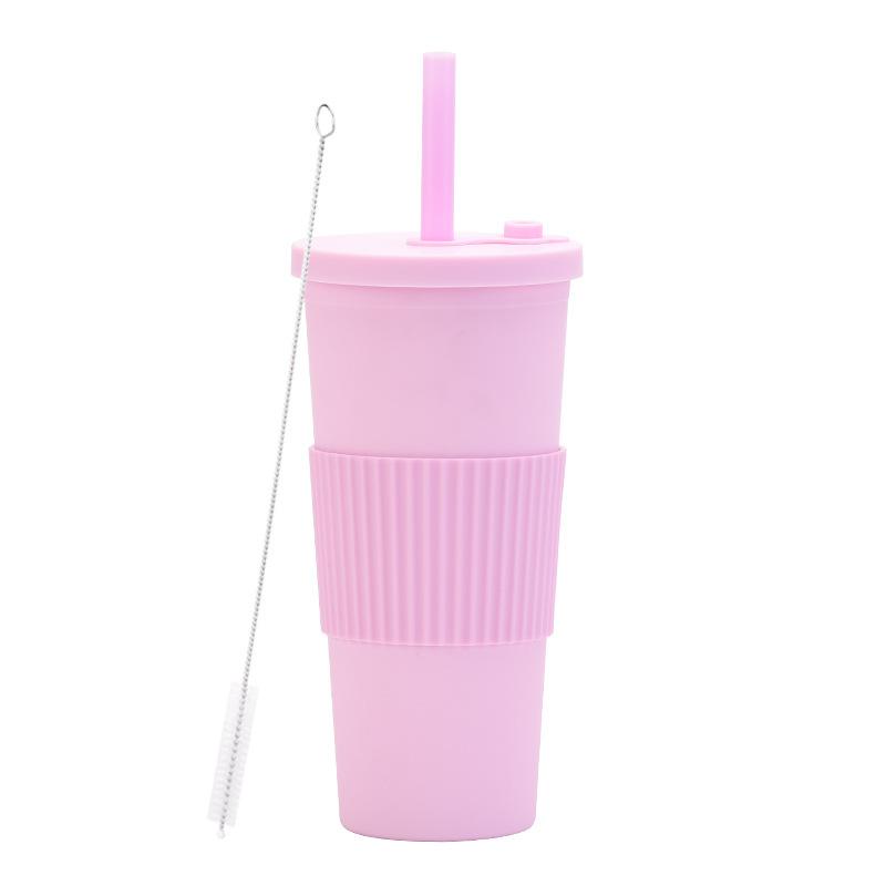 2025 Large Capacity Double Layer Plastic Cup Large Hole Straw Pearl Boba Milk Tea Cup Portable Outdoor Straw Cup