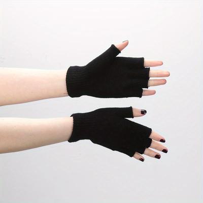 Black Short Half Finger Fingerless Knit Wrist Glove Winter Warm Stretch Work Gloves for Women and Men Cycling Accessories