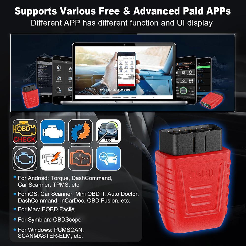 With Automatic Scanning Bluetooth 5.0 Car Accessories read&clear the fault codes For IOS Android Windows