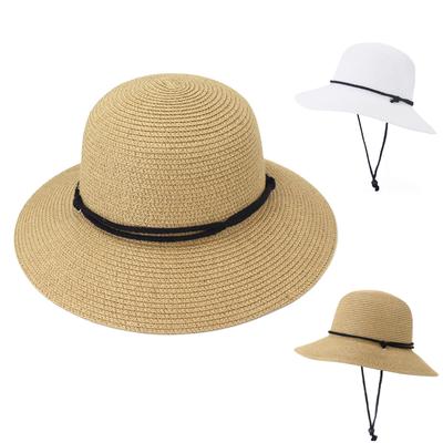Large Edge Dome Wide-Brimmed Sun Hat With Windproof Lanyard Straw Sun Hat