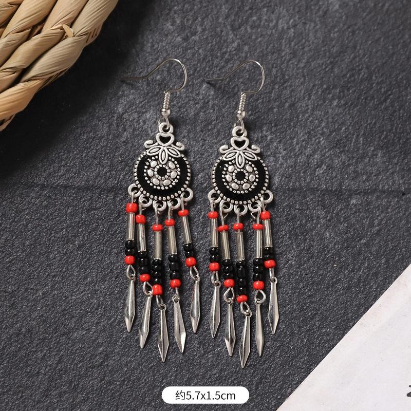 Bohemian earrings retro personality simple long fringed earrings women's high-end vacation style earrings