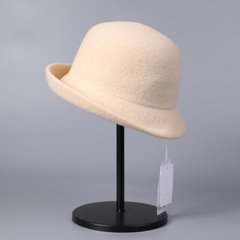 Japanese-style Rolled Edge Elegant Versatile Australian Wool Bucket Hat for Women 2025 Winter New Simple Wool Fisherman Hat
