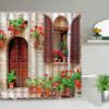 3d Nordic Italy Street Alley Shower Curtain Garden Flowers Scenery Retro Design Cloth Curtains Waterproof Home Bathroom Decor