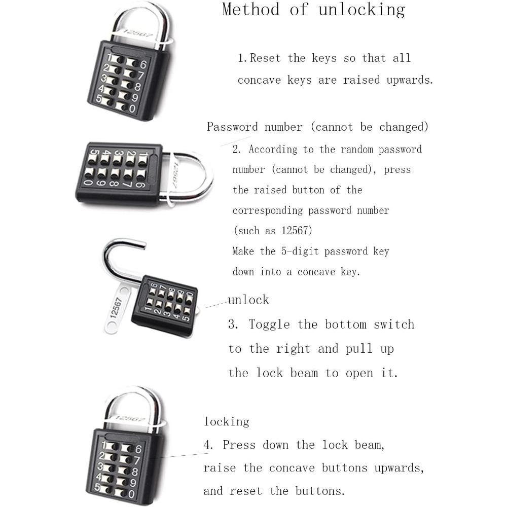 Padlock Digits Combination Lock,Button Combination Security Padlock Digital Lock, for Gym or Sports Locker, Case, Toolbox, Fence, Hasp Cabinet