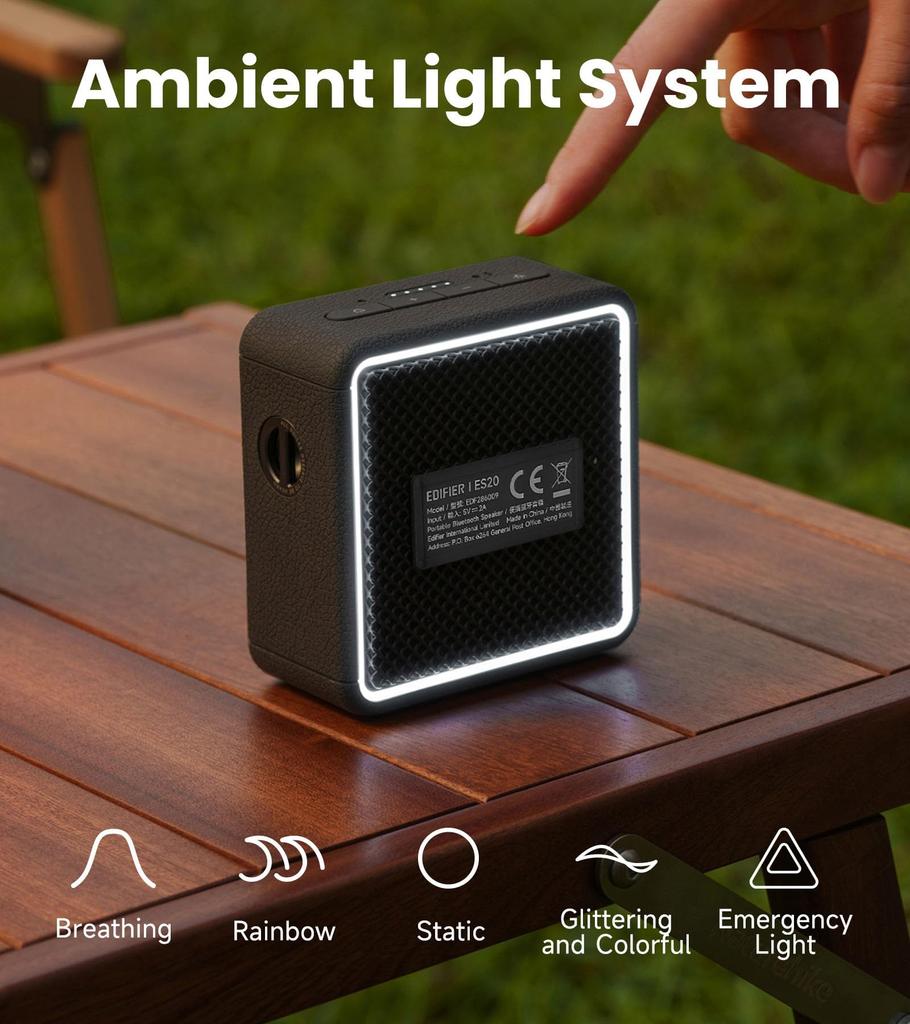 Edifier ES20 Portable Wireless Speaker Popular Gift High Sound Quality Cute IP66 Waterproof Suitable for Bathroom Use - - Bluetooth, Compact,