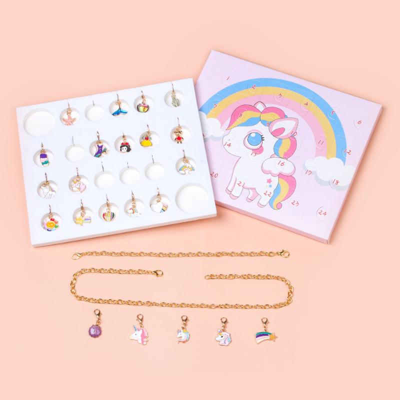 Weihnachts-Countdown-Kalender kreativ DIY Kinder Pony Armband Halskette Set Box vielseitig Cartoon Anhänger Geburtstagsgeschenk