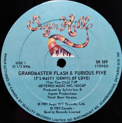 12-Zoll-Schallplatte GRANDMASTER FLASH & THE FURIOUS FIV - It's Nasty (Genie der Liebe) SH569 Sugar Hill Reco 1982 Kanada Rap & Hip-Hop/R&B Gebraucht