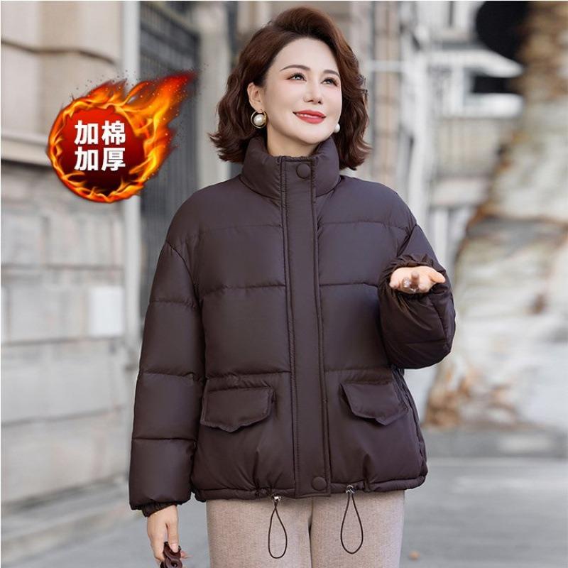 Middle-aged women's cotton-padded clothes are versatile in winter, new fashion stand-up collar, thickened small bread jacket, and top women