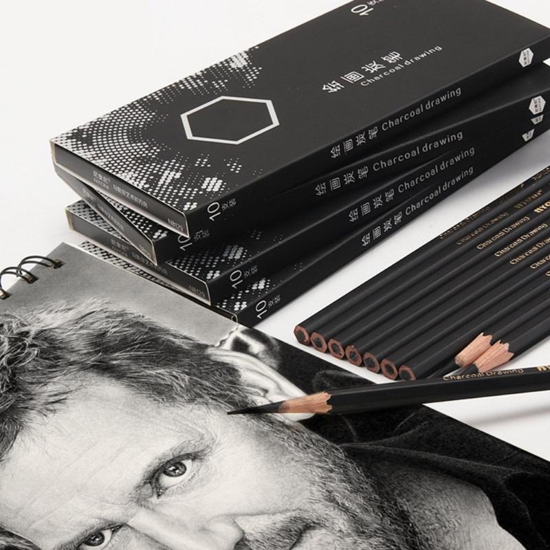 10Pieces Professional Charcoal Pencils Drawing Set Wood Sketch Pencils For Artists Beginner Drawing Sketching Shading