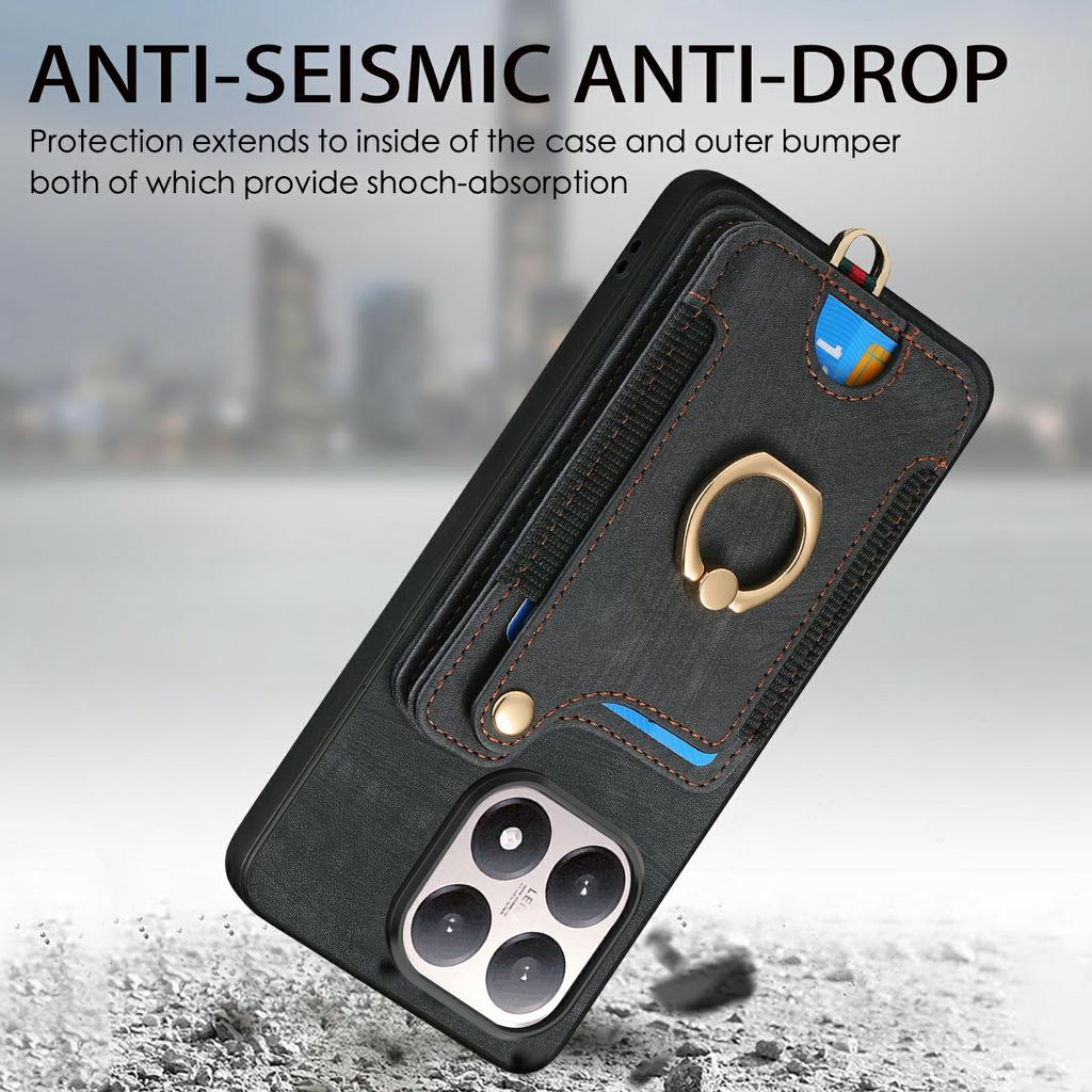 For Xiaomi 15T Retro PU Leather Case Phone Cover with RFID Blocking Card Holder/Ring Holder