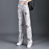 2025 Summer New Versatile Elastic Waist Straight Leg Pants Cuihua Print - Slimming, Stretchy Women's Long Trendy Body Shaping Pants