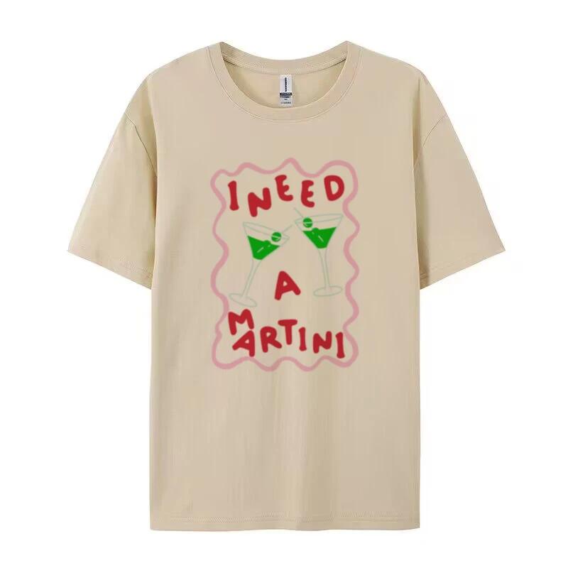 Cute Y2k Martini Print T Shirt Egirl Grunge Streetwear Graphic Tees Oversized Aesthetic Cocktail Shirt Women Summer Fashion Tops