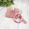 Silicone Bracelet Keychain Wallet Beaded Wristlet Credit Card Holder with Tassel Slim Card Wallet with ID