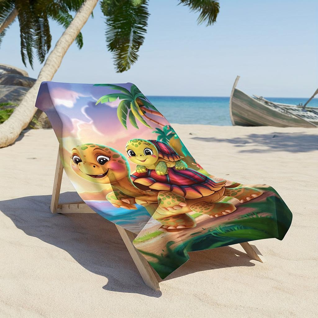 Cute Cartoon Turtle Family Beach Towel Blanket Tropical Summer Pool Mat Novelty Beach Decor Gift Resort Home Decor Print
