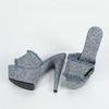 Eilyken Summer Design Denim Peep Toe Slippers Women Sexy Stiletto Heels Nightclub Stripper Slide Shoes Zapatos De Mujer