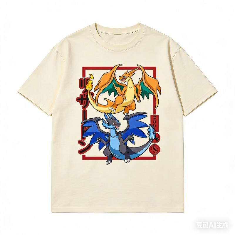 

Pokémon Charizard Evolution Printed Pure Cotton T-shirt Men and Women Spring/Summer New Collection 110