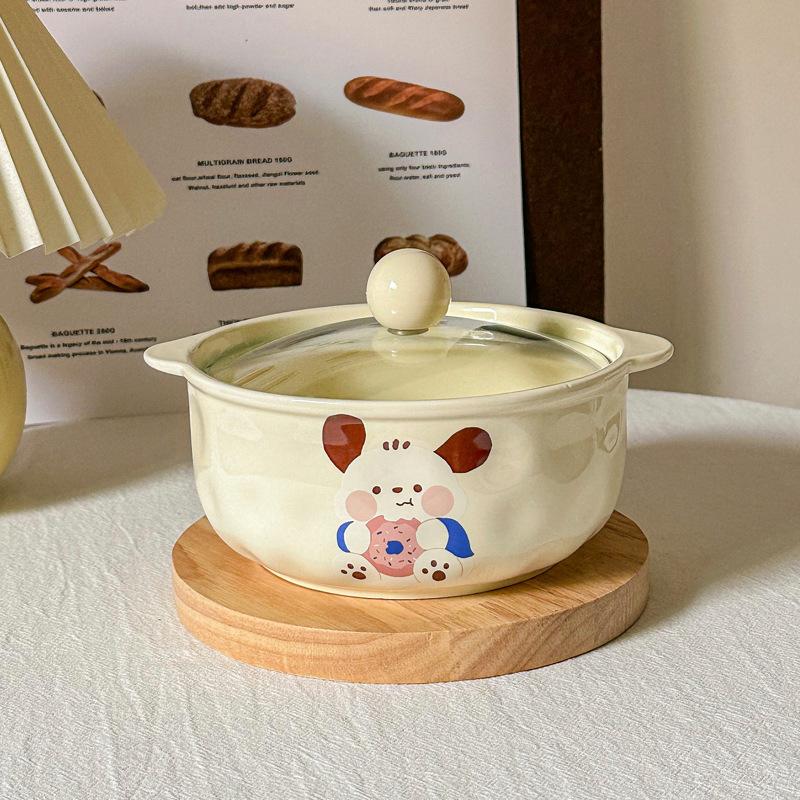 Cute ceramic instant noodle bowl binaural soup bowl instant noodle bowl oat salad rice bowl household tableware