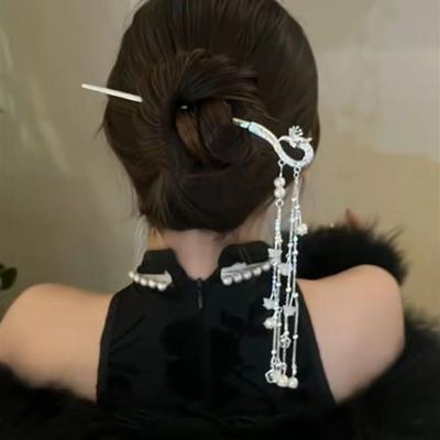 2pcs Phoenix Hair Sticks for Women Vintage Imitation Pearl Bead Long Tassel Hair Clip Hanfu Headwear Jewelry Hair Accessories