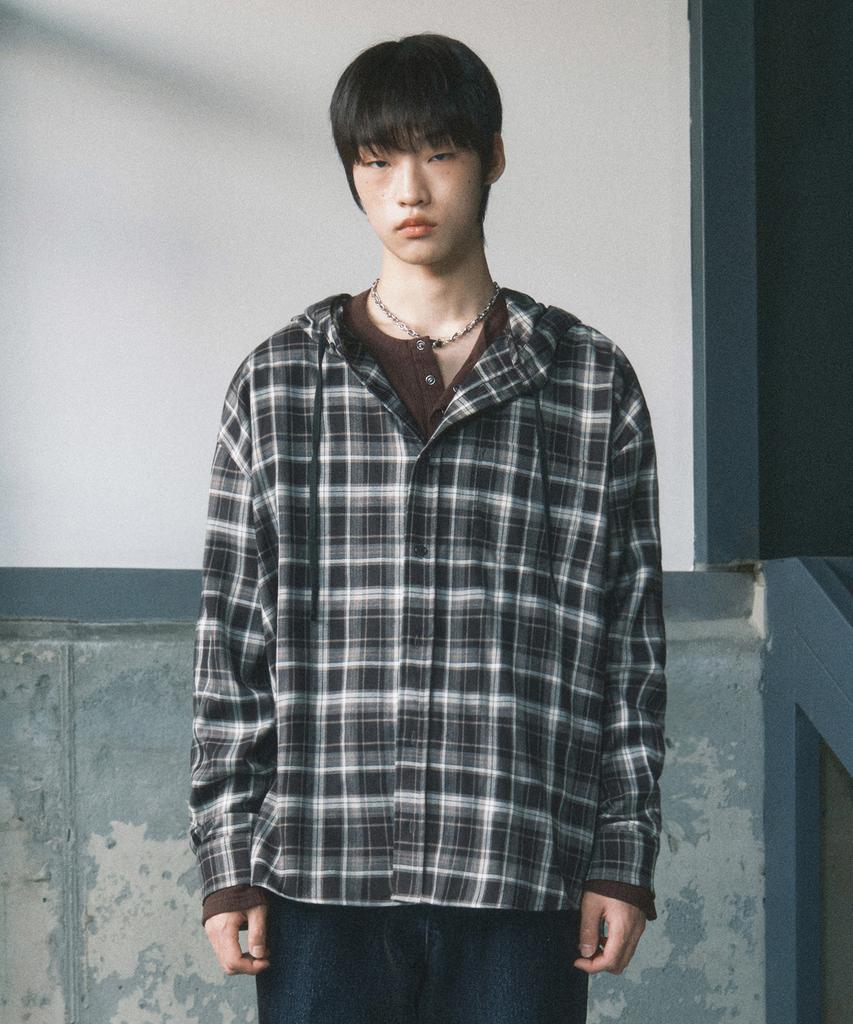 Sekeonmonollogeu Oversized Karomotiv Kapuzenpullover [Schwarz]_Sesh012Black