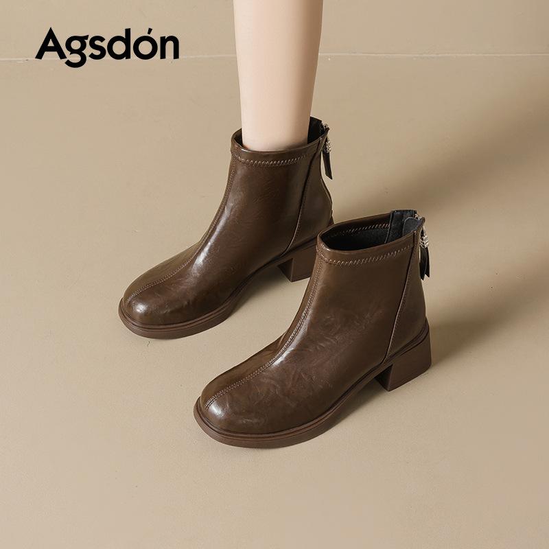 Augustine brown short boots new autumn French retro high-heeled Chelsea boots thick-heeled thin boots
