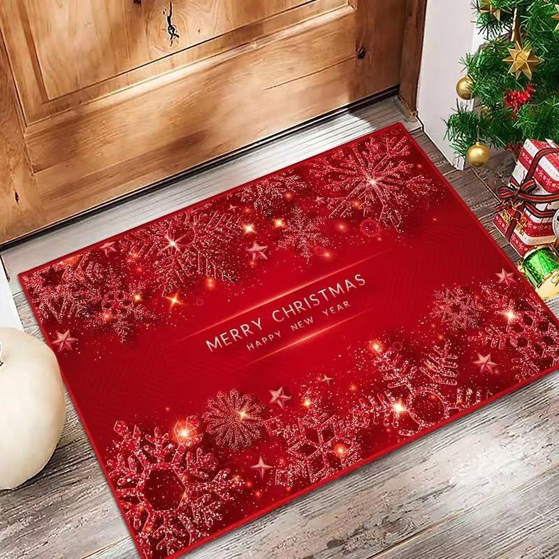 Christmas Theme Door Mat With Festive Tree Branches Gift Snowflake Patterns Soft Decorative Entryway Rug For Xmas New Year Decor