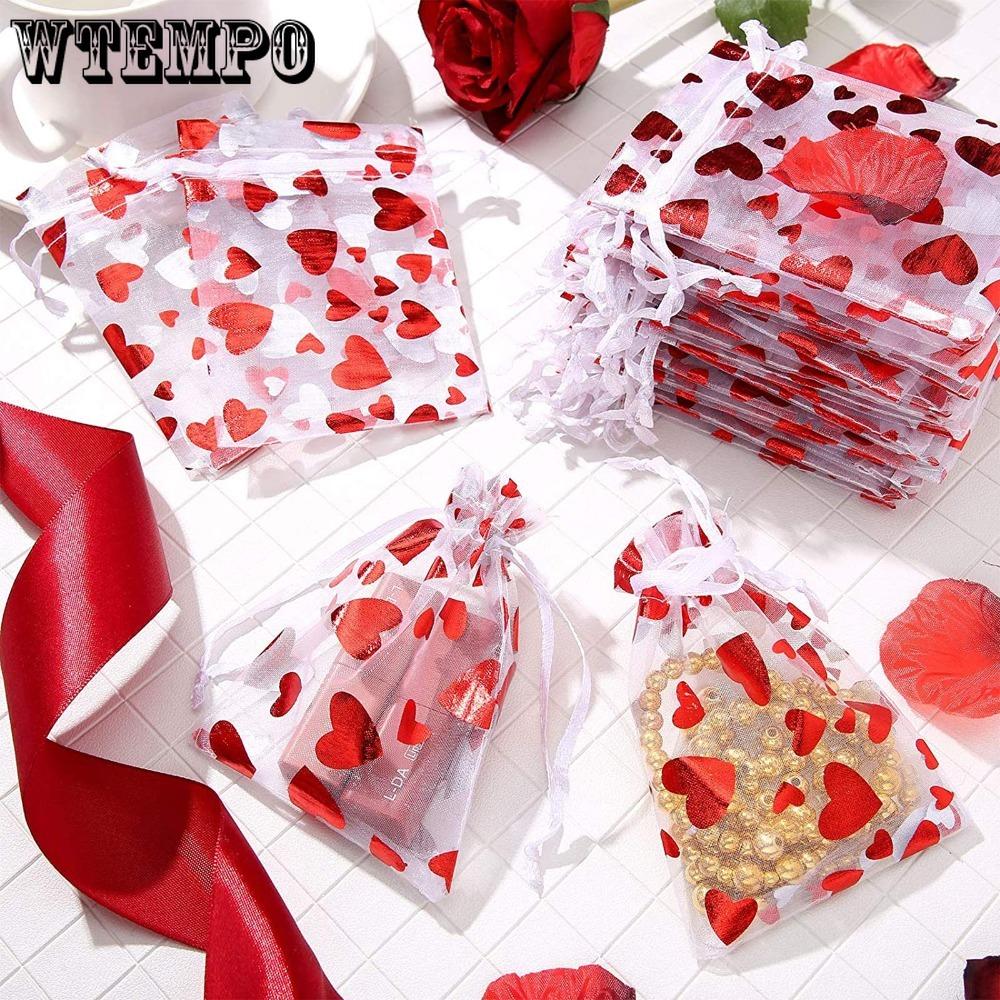 50pcs Valentine's Day Party Drawstring Bag Heart Gift Bags Jewelry Pouches Pouch Drawstring Bags for Jewelry Packaging Valentine's Day Gift Bag