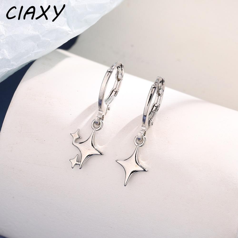 Hip Hop Asymmetrical Star Cross Ear Buckle for Women Simple Originality Korean Fashion Dangle Earring Girl Lucky Jewelry Gift
