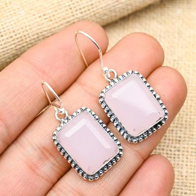 Pink Chalcedony Gemstone 925 Sterling Silver Handmade Lovely Jewelry Earrings For Women