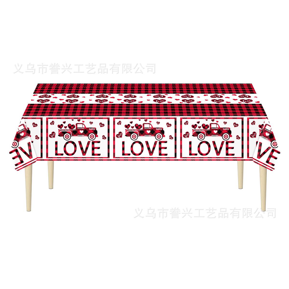

Valentine S Day Themed Party Tablecloth Couple Valentine S Day Disposable Pe Tablecloth Decoration Waterproof And Oil-Proof Party Arrangement Red grid Valentine s Day tablecloth 137 * 274 cm