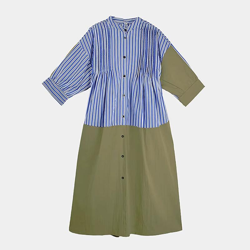 

XITAO Contrast Color Striped Casual Dress ZMY1365 One Size синий